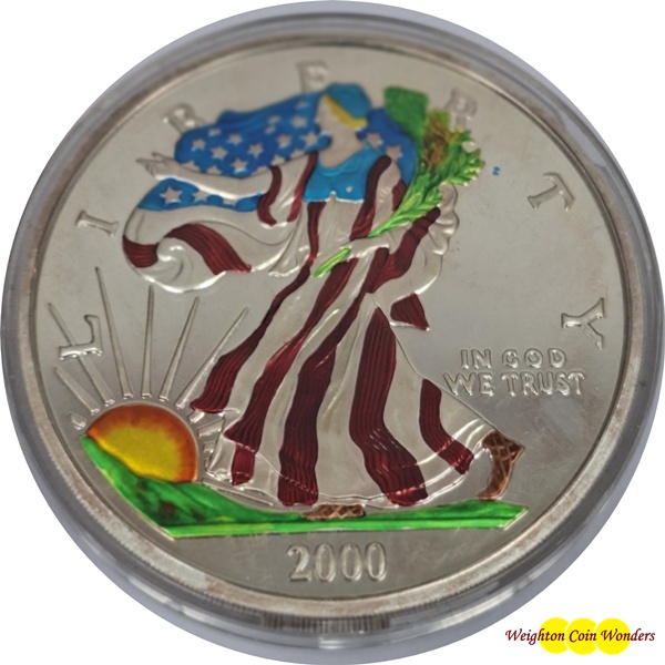 2000 1/2 LB 999 fine Silver ROUND - USA LIBERTY (Coloured)
